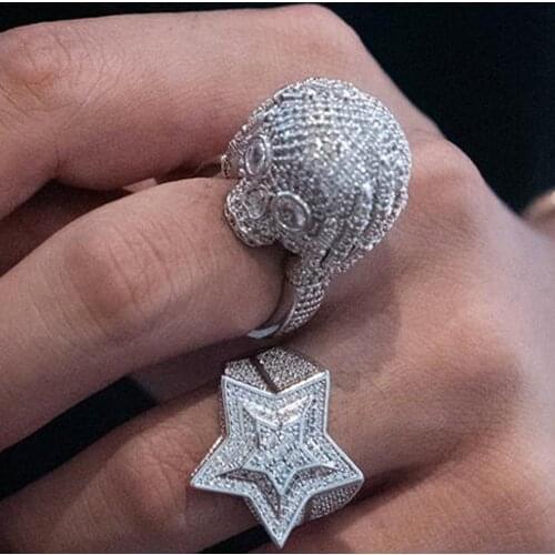 New Hip Hop Jewelry Fashion Charm Iced Out Skull Cubic Zircon Rings Gold Color Cranium Rings Gift for Men and Women