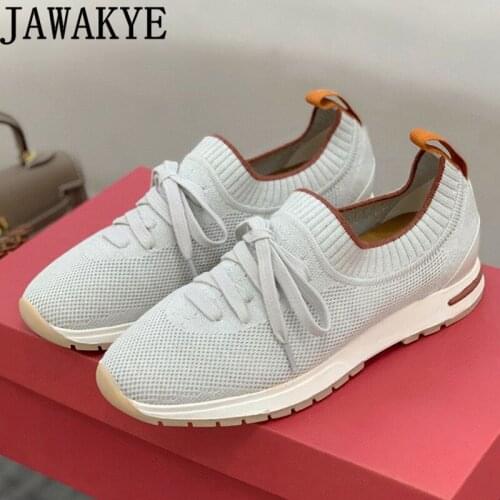 Knitted Breathable Sneakers Shoes Woman Lace up Sports Shoes Women Luxury Brand Shoes Comfortable Elastic Leisure Run Shoes