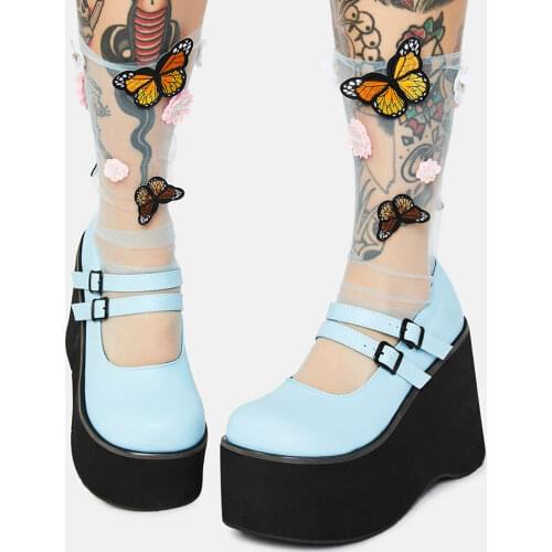 2021 Great Quality Big Size 43 Black Lolita Style Gothic Cosplay Black Mary Janes High Heels Platform Pumps Wedges Shoes Woman