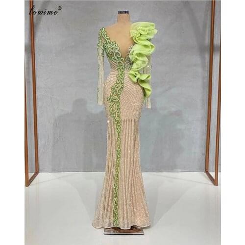 Heavy Handmade Long Sleeves Evening Dresses Beading Formal Evening Gowns For Women Luxury Celebrity Dresses Party Dresses платье