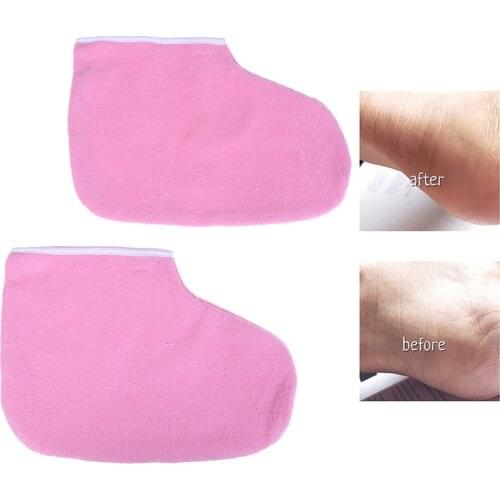 1Pair Paraffin Wax Protection SPA Hand Foot Gloves Warmer Heater Foot Care Foot Cover Cloth Spa Pink Hot Sale