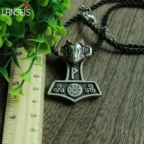 1pcs wholesale norse Black Dragon Thor Hammer pendant viking Norway vegvisir symbol necklace Triskelion pendant Amulets jewelry