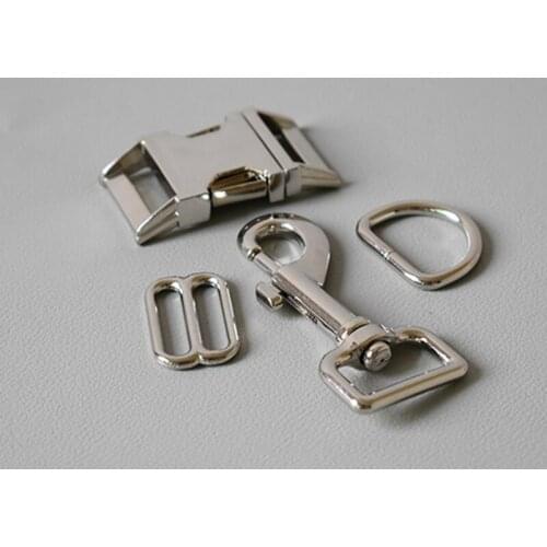 10 sets 25mm Metal D ring belt straps slider breakaway side release buckle DIY Dog Collar Leash Set Metal Accessories