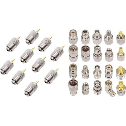 10PCS RF Connector UHF Male Connector RG8 RG58 Cable Lug Antenna Connector PL259 & 20PCS RF Coaxial Connector Kit