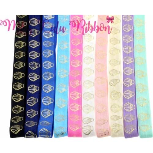 10 Yards/Lot Sea Shell Gold Foil Printed Elastic Ribbon DIY Handmade Hair Band, Hair Tie