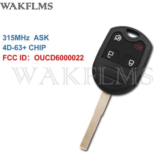 4 Button Remote Car Key 315Mhz For Ford C-Max Escape F350 Focus SE SEL Transit Connect with 4D-63+ CHIP OUCD6000022