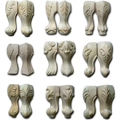 4pcs Wood carving Rose table bedside foot wardrobe coffee table sofa legs solid European furniture feet