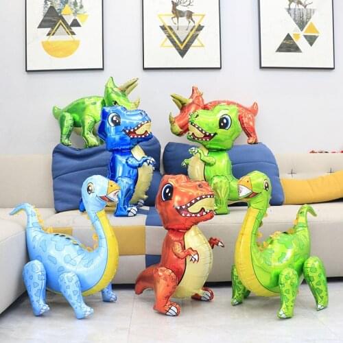 4D Large Walking Dinosaur Foil Balloon Jungle Animal Boys Birthday Party Decoration Jurassic Standind Dragon Toys Globos Decors