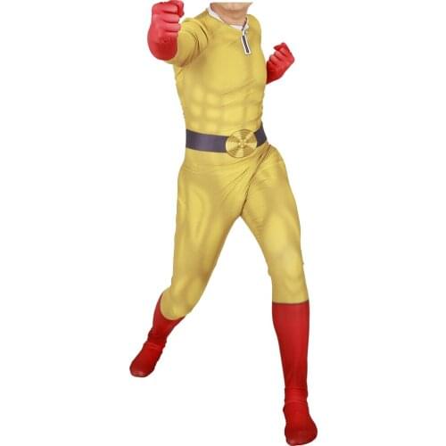 Adult Kids Anime ONE PUNCH-MAN Cosplay Costume Saitama costume Zentai Bodysuit Suit Jumpsuits