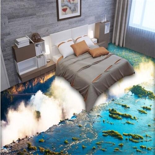 Beibehang custom flooring cliffs waterfall landscape 3D naked eye painting background three-dimensional painting wear waterpr