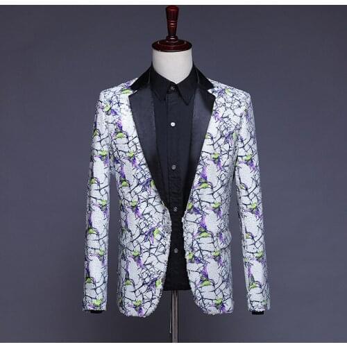 Shiny Sequin Notched Lapel Tuxedo Suit Blazer Men Wedding Groom Prom Glitter Suit Jacket DJ Club Stage Singer Costume Homme XXL