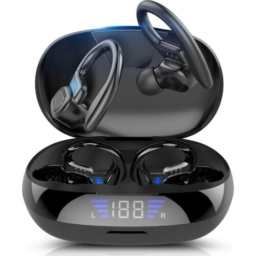 TWS Bluetooth Earphones With Microphones Sport Ear Hook LED Display Wireless Headphones HiFi Stereo Earbuds Waterproof Headsets