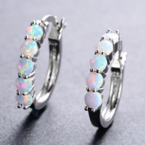 Elegant Silver Color Stud Earrings Trendy 2021 Imitation Fire Opal Pendientes Earrings For Female Wedding Band Gift L3N765