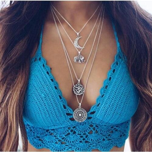 Fad Boho Necklace Women Jewelry Multi-layer Choker Long Chain Crystal Pendant Gift