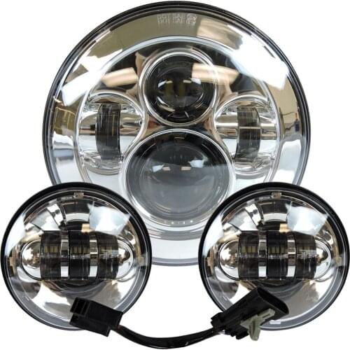 For Harley Motorcycle Parts 7" LED Projector Motor Headlight 4.5" 4 1/2 inch Passing Light chrome