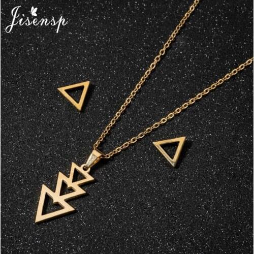 Jisensp Simple Design Multi Hollow Triangle Pendant Necklace Earrings for Women Geometric Stainless Steel Jewelry Sets Gift
