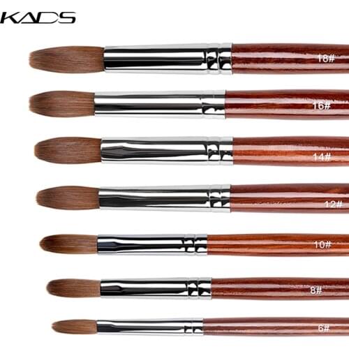 Kads Petal Kolinsky Acrylic Nail Brush for Manicure Powder CRIMPED ROUND Red Wood Handle Professional Tool Manicure Brushes