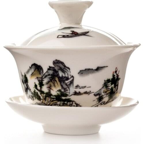 China Hand Painted Tea Set,dehua High Quality White Porcelain Gaiwan Tea Porcelain Pot Set For Travel Beautiful And Easy Kettle