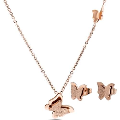 Butterfly Jewelry Set Stainless Steel Earrings Silver Color Pendant Necklace Earings parure bijoux femme Charm Necklaces Earring