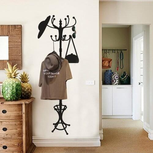 Creative black coat stand wall sticker PVC Material DIY art wall decals For Living room bedroom cloakroom wall decor sticker