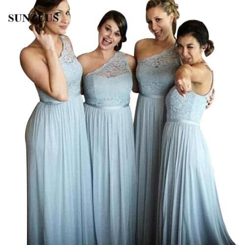 Lace One Shoulder Bridesmaid Gowns Elegant Long Women Party Gowns Simple Chiffon Adult Wedding Guest Dresses