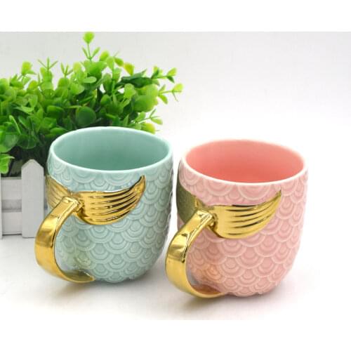 Golden Mermaid Tail Ceramic Mug with Handle Creative Tea Coffee Milk Personalized Mugs Fishtail Cup Novelty Gifts