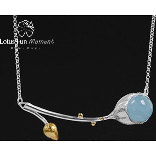 Lotus Fun Moment Real 925 Sterling Silver Natural Stone Handmade Designer Fashion Jewelry Elegant Lotus Buds Necklace for Women
