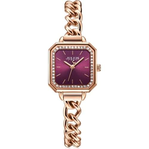 Small Julius Womens Watch Japan Mov't Hours Elegant Rhinestones Fashion Clock Stainless Steel Chain Bracelet Girls Gift Box