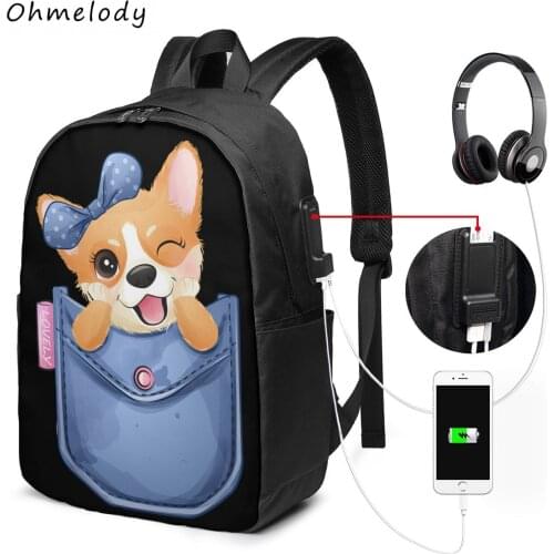 Cute Pocket Animal Dog Cat Backpacks for Children School Bookbag Women Casual Daypacks 17in Laptop Bags Travelling Backpacks