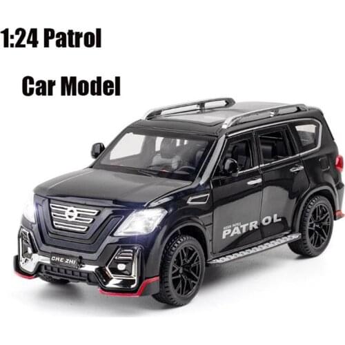 1/24 Alloy DieCast NISSAN Patrol Model Toy Car Simulation Sound Light Pull Back Collection Toys Vehicle For Children Gifts