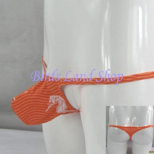 Mens Pouch Thong Bulge Enhancer Low Rise T Back G403C Seahorse prints Wavy Orange