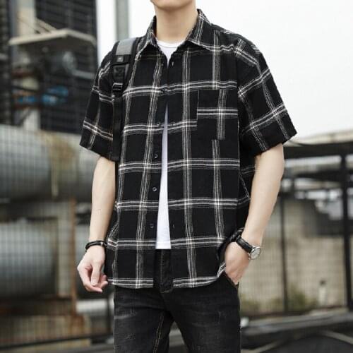 New check shirt trend of Youth Summer casual and versatile student short sleeve cardigan