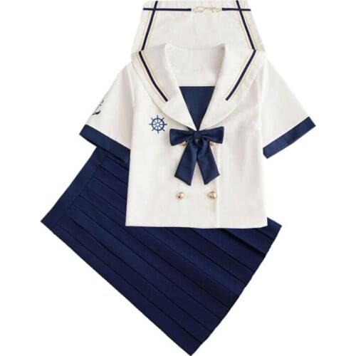 New Japanese Girl JK Uniform Skirt Sailor Suit School Uniform Suit Pleated Skirt Bow Tie Full Sets Clothes