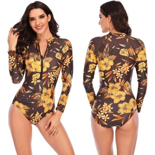 2021 New Diving One Piece Swimsuit Print Long Sleeve Women Swimwear Bathing Suit Rash Guard Surfing Swimming Suit Rashguard