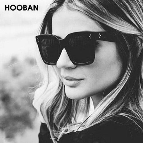 HOOBAN Classic Square Women Sunglasses Retro Black Glasses For Female Male Fashion Rivet Driving Eyeglasses Unisex Shade