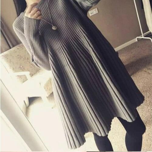 Autumn winter women fashion new L-3XL lady sweater bottoming long-sleeved dress 200 kg Medium length knitted dress female y19