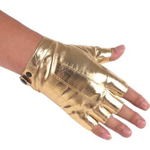 New Man Thin Street Dance Stage Performance Personality Pu Leather Sexy Half Finger Gloves Male Nightclub Punk Hip Hop Fashion