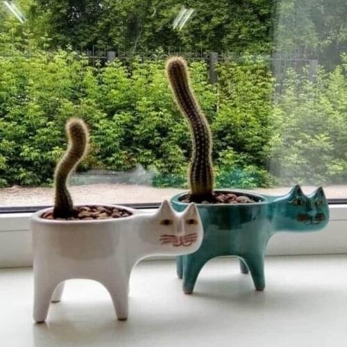 Succulent Plant Pots Interesting Cat Shape Planter Ceramic Garden Pots Ornament For Office Home Desk Decor GQ