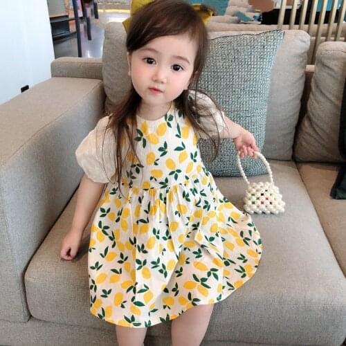 Girls floral dress 2021 new small fresh garden lemon princess dress female baby cotton summer P4407