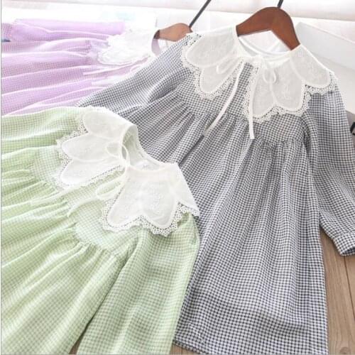 Girls lace collar plaid long sleeve princess dresses girl clothes wholesale