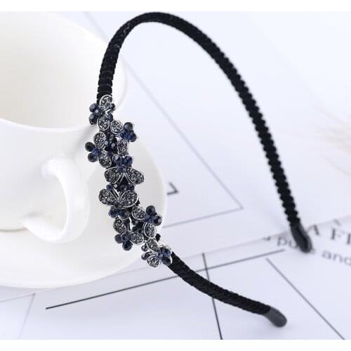 EASYA Antique Silver Color Vintage Handmade Crystal Butterfly Hairband Fashion Blue White Rhinestone Headband Hair Accessories