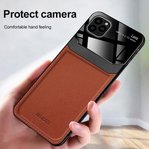 Shockproof Case for iPhone 12 mini 11 Pro Max XS XR X PU Leather Mirror Tempered Glass Phone Back Cover For iPhone 8 7 6 6s Plus