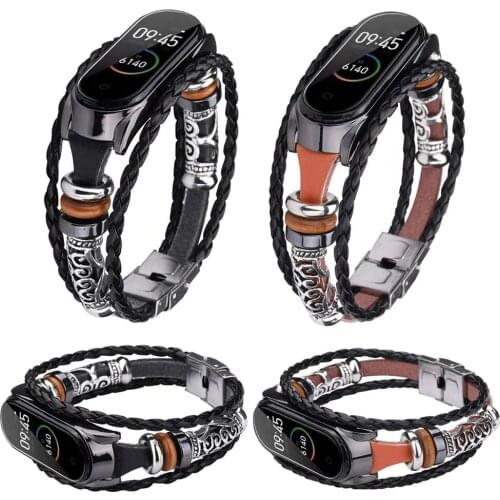 Watch Strap For Mi Band 3 Retro Leather Strap Band For Xiaomi Mi Band 3 Genuine Leather Watch Band Wristband with Metal Case