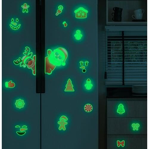 Vacclo Christmas Santa Claus DIY Luminous Stickers for Fridge Closet Cabinet Cartoon Candy Stickers Crutch Fluorescent Stickers