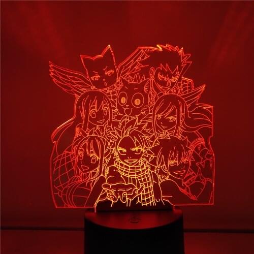 Fairy Tail 3D Night Lights Anime Action Figures Table Visual Lampara Natcu Lucy Toys LED Figurine Brinquedos Xmas Gift Model Toy