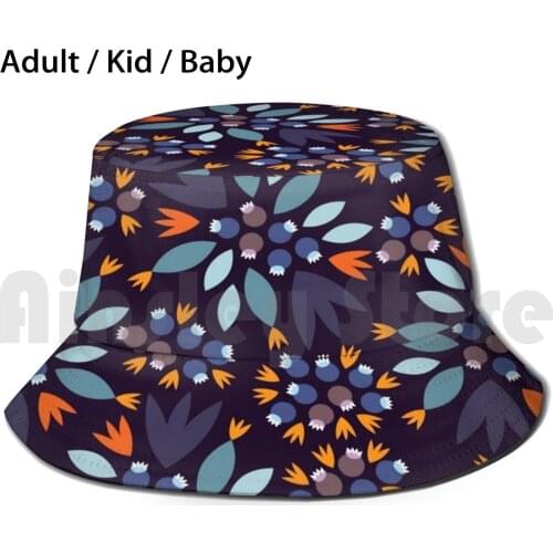 Blueberry Sun Hat Foldable UV Protection Blueberries Berries Blue Purple Bright Bold Floral Food Fruit Leaves Leaf Autumn