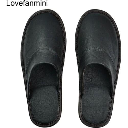Slippers men big sizes Genuine Cow Leather home male indoor house for Mens slippers women man slipper Luxury soft Flat shoes