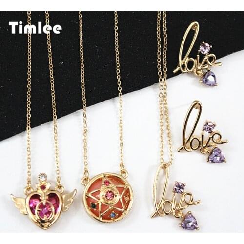 Timlee N006 Free shipping, Beautiful Three-dimensional Heart Wing Stars Rhinestone Metal Necklaces,fashion jewelry wholesale