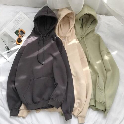 Woman Solid 13 Colors Korean Hooded Sweatshirts 2021 Casual Cotton Thicken Warm Hoodies Autumn Winter Fashion Oversize Top Femme