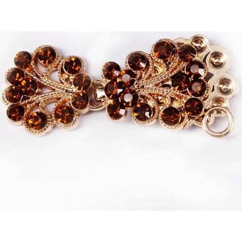 20set Crafts Closure Clasps Button Brown Crystal Gold Tone Metal Hook Eyes Clasp Garment Coat Fastener Sewing Supplies NK316